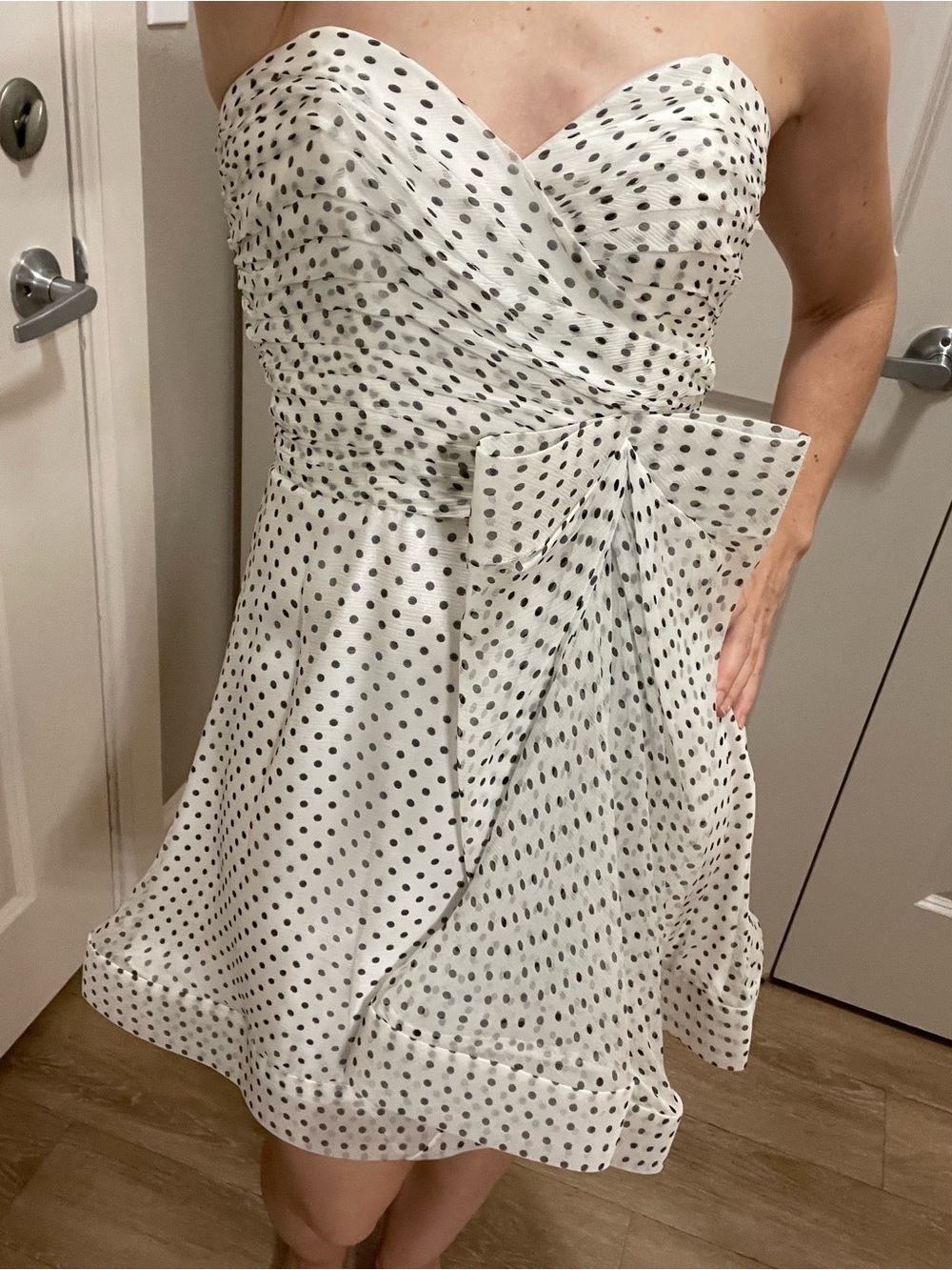 Silk Strapless White Polka Dot Cocktail Dress